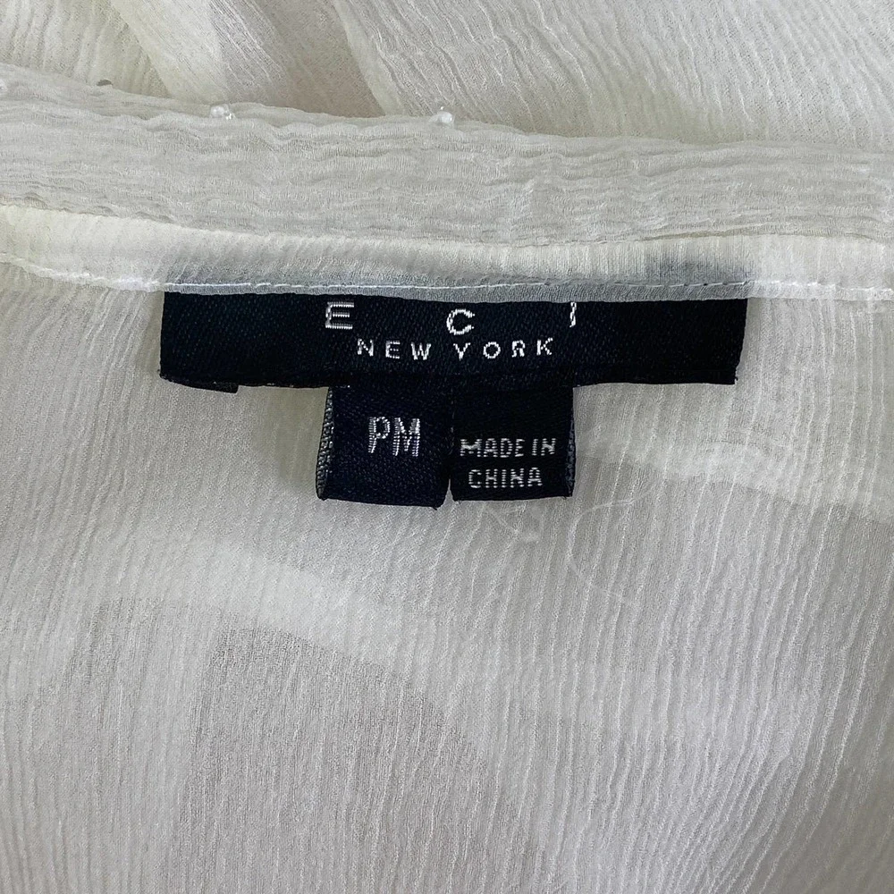 Eci New York Sheer White Floral Lined L/S Blouse - Picture 9 of 12